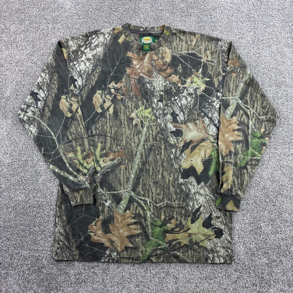 Cabelas Camo Pocket Shirt Mens XL Green Mossy Oak Break-Up Perforated Breathable